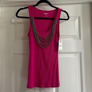 Express Fuchsia Tank with Metallic Chain Accent